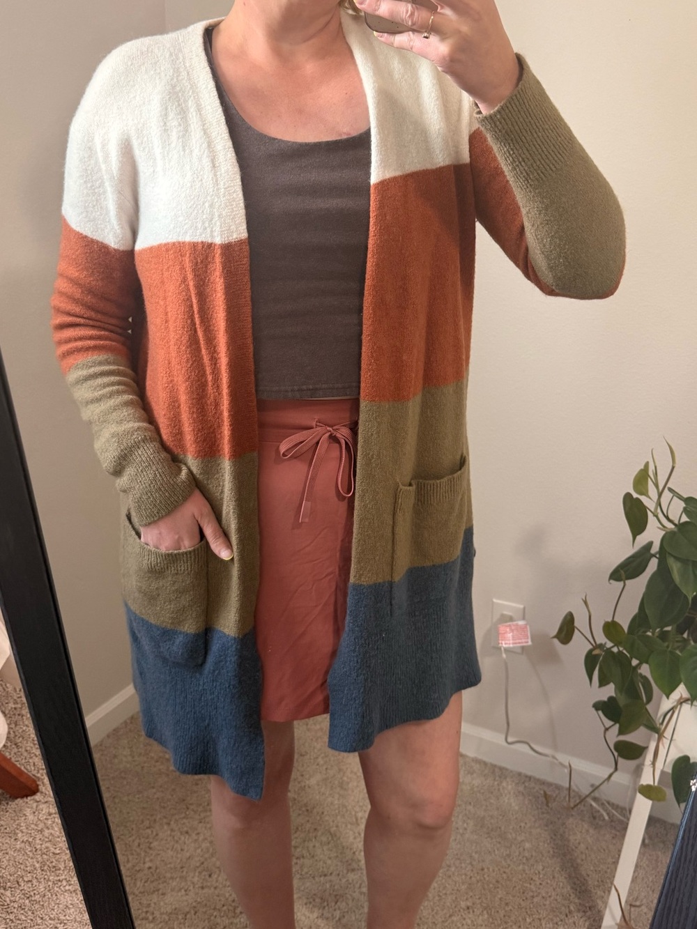 Madewell Colorblock Open-Front Cardigan in White, Rust, Olive & Navy